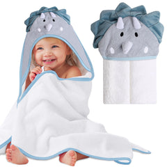 Mother's Choice baby hooded towel with dinosaur hood close-up shows soft cotton texture