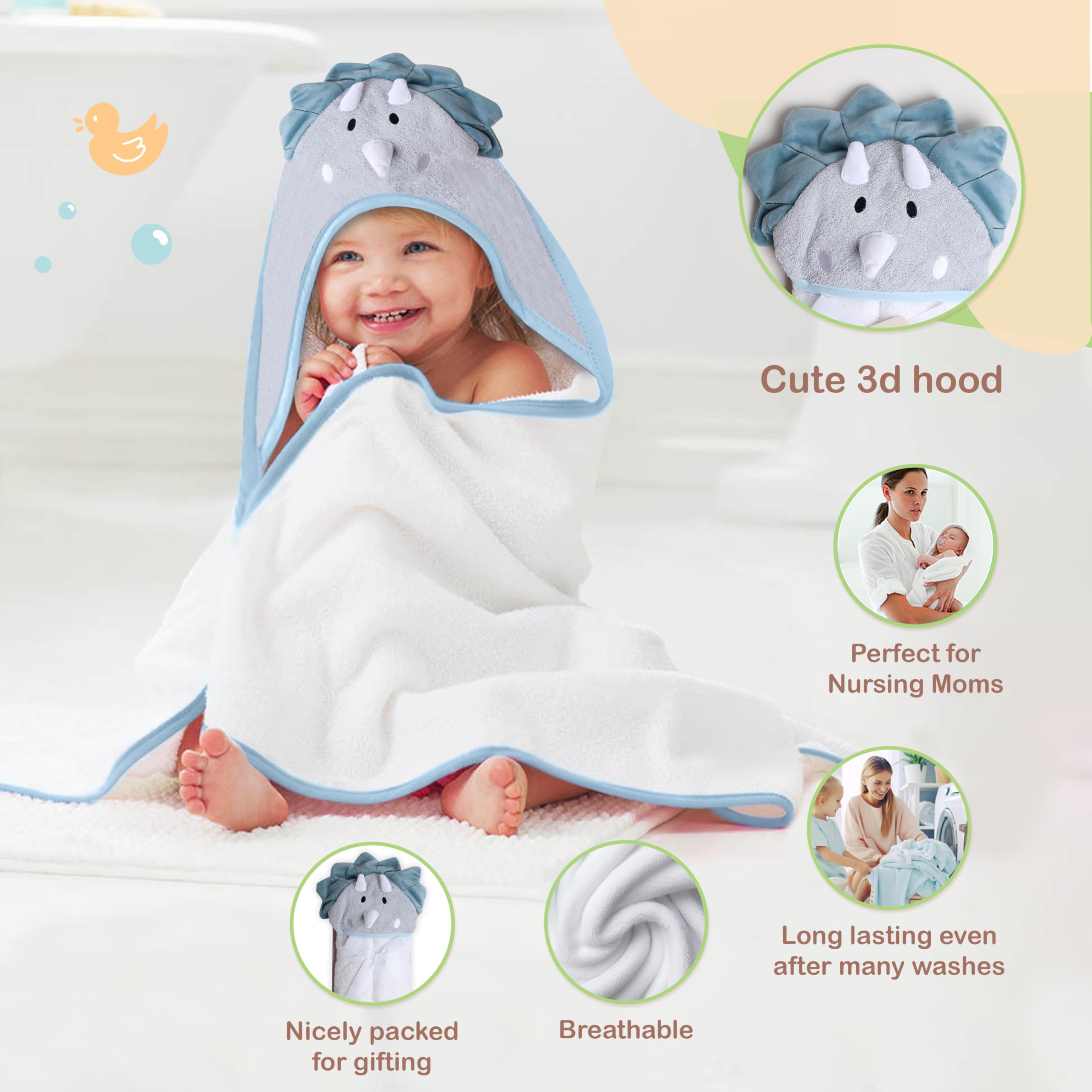 Towel drying after wash: Mother's Choice hooded towel on a rack
