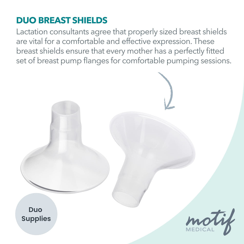 Motif Medical Duo flange in use, helps maintain smooth milk flow.