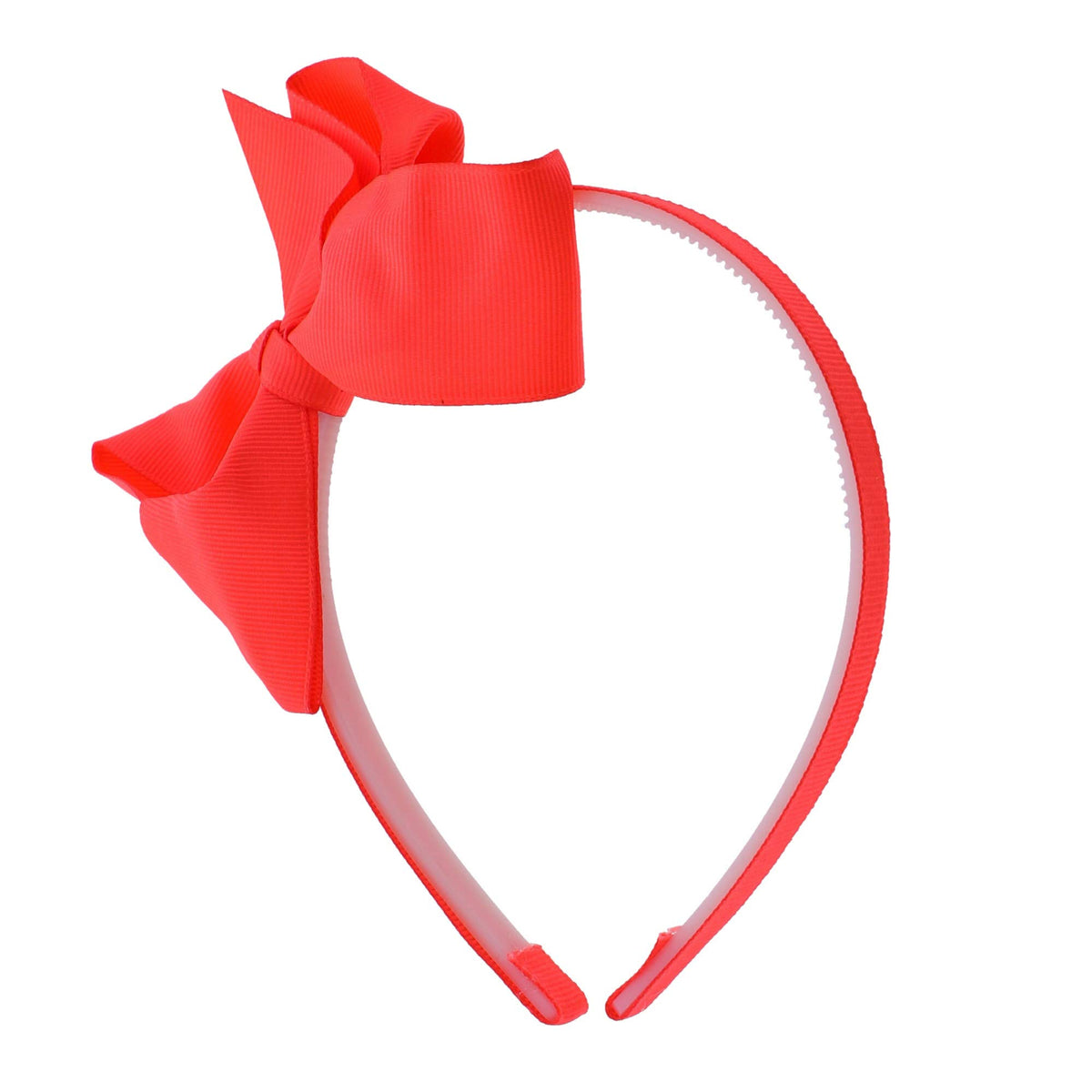 Motique Accessories neon headband with side bow in neon orange offers secure all-day wear.