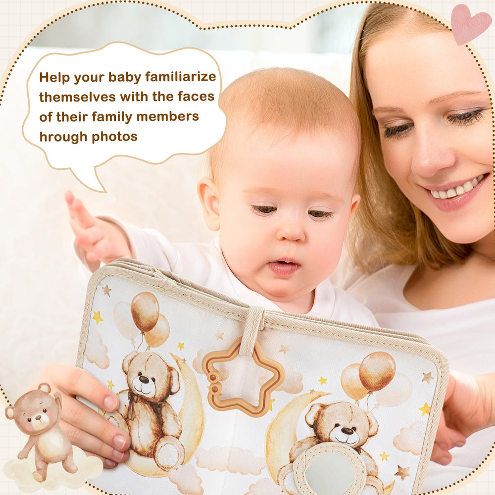 Star-shaped attachment ring lets you secure the book to crib or stroller.