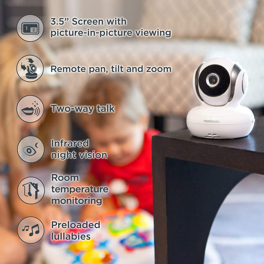 Camera front view of Motorola MBP36S-2 for live baby monitoring.
