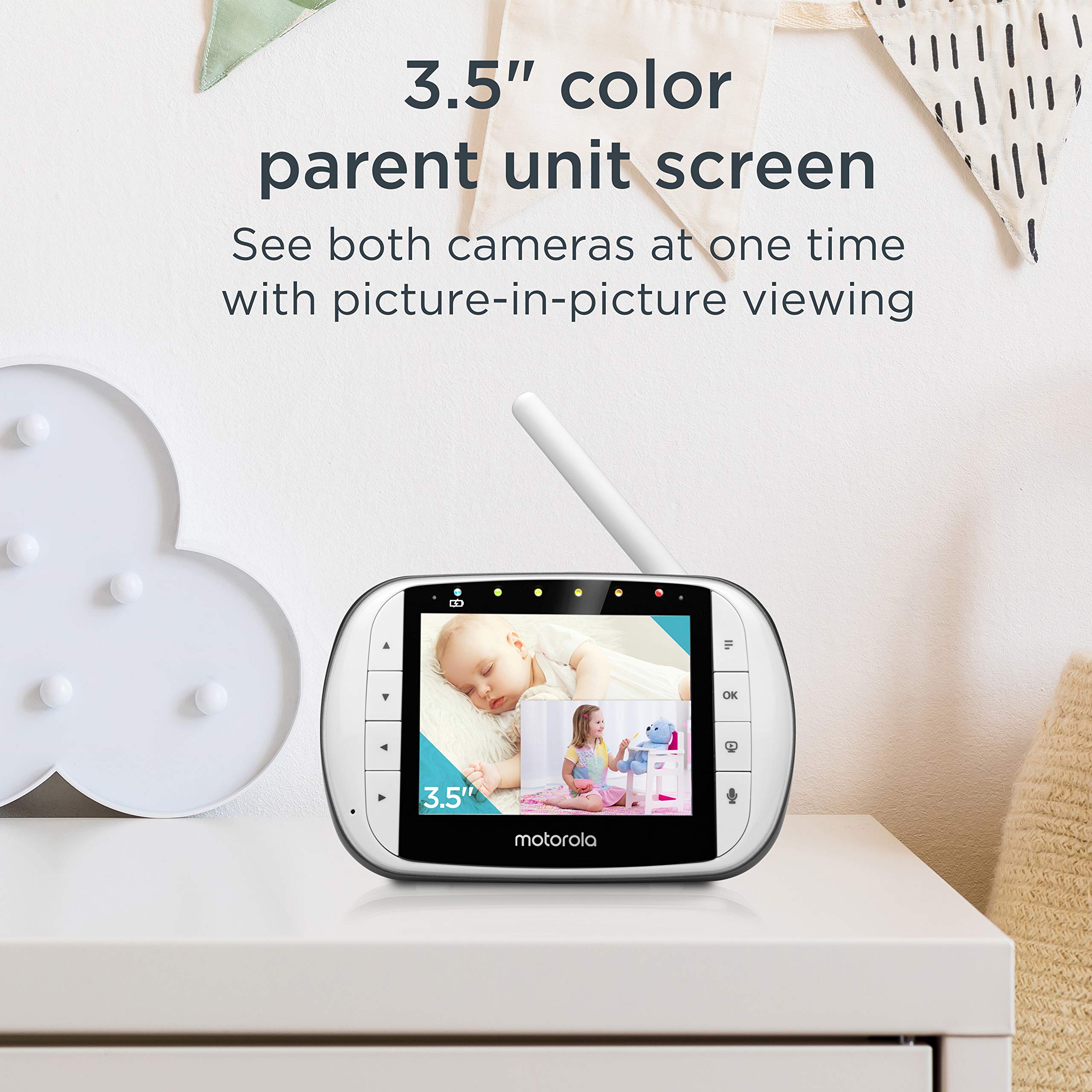 Remote pan-tilt-zoom on Motorola MBP36S-2 enables flexible viewing.