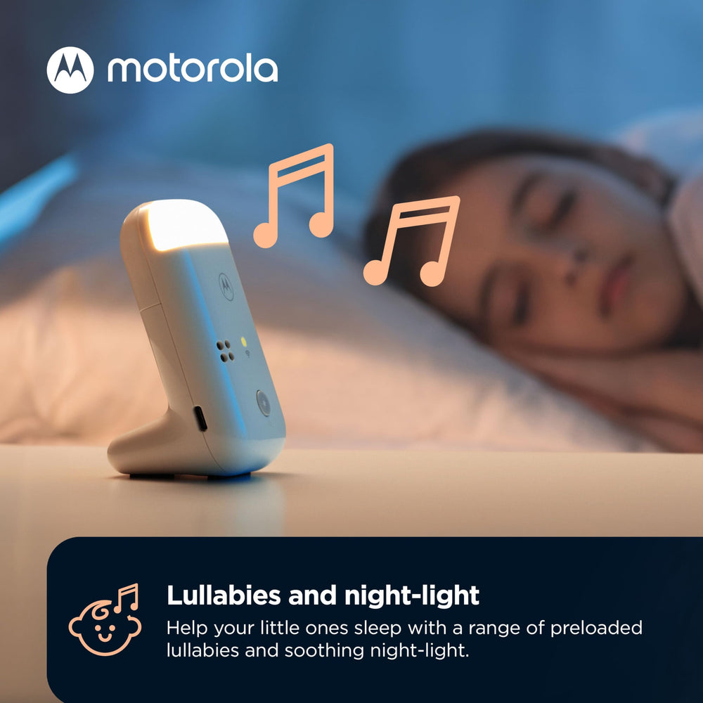 Motorola Nursery battery life illustration showing up to 8 hours of use