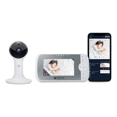 Motorola Nursery monitor shows 4.3-inch screen for easy, private viewing.