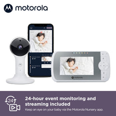 Motorola Nursery camera with pan-tilt-zoom for flexible baby viewing.