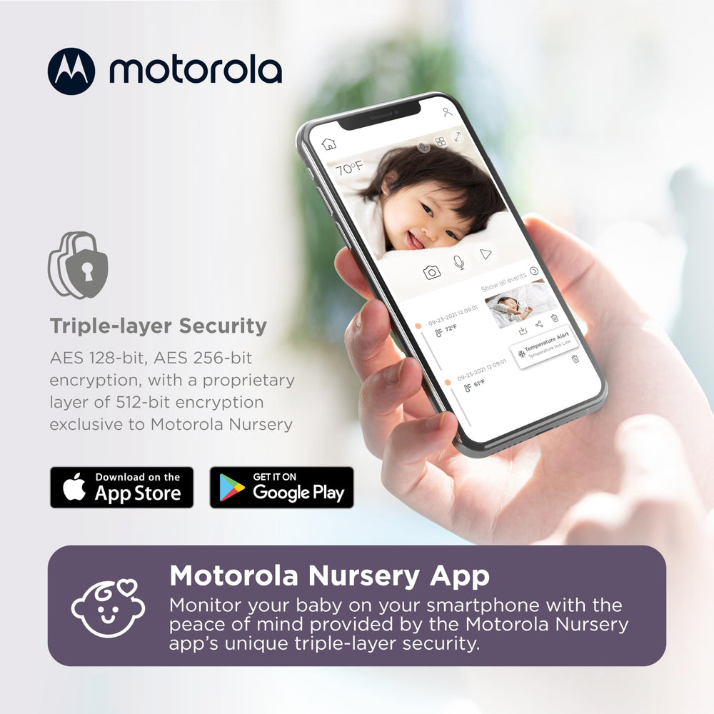 Motorola Nursery lullabies: calm sounds help soothe and encourage sleep.