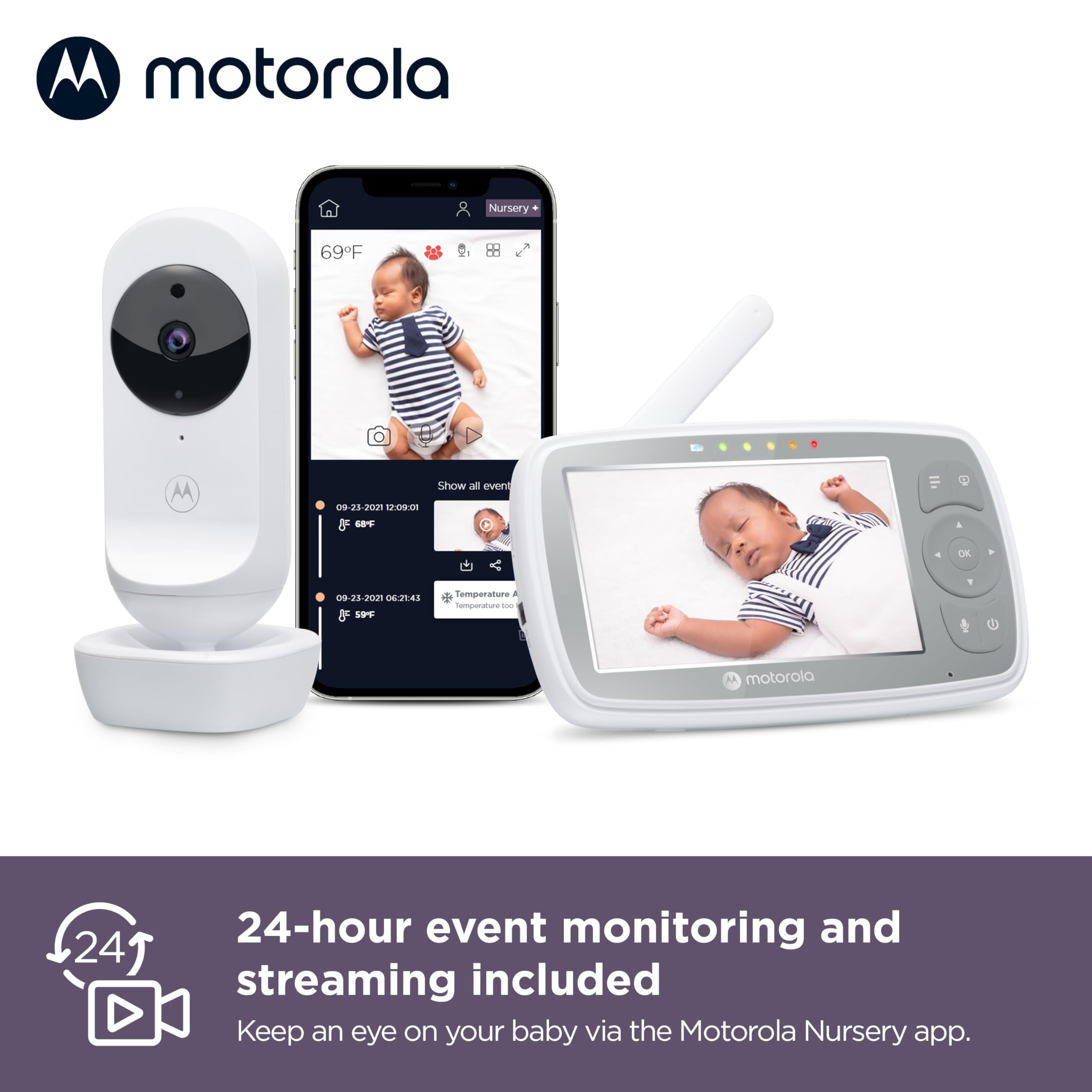 Motorola Nursery Monitor night vision enables clear monitoring in low light.