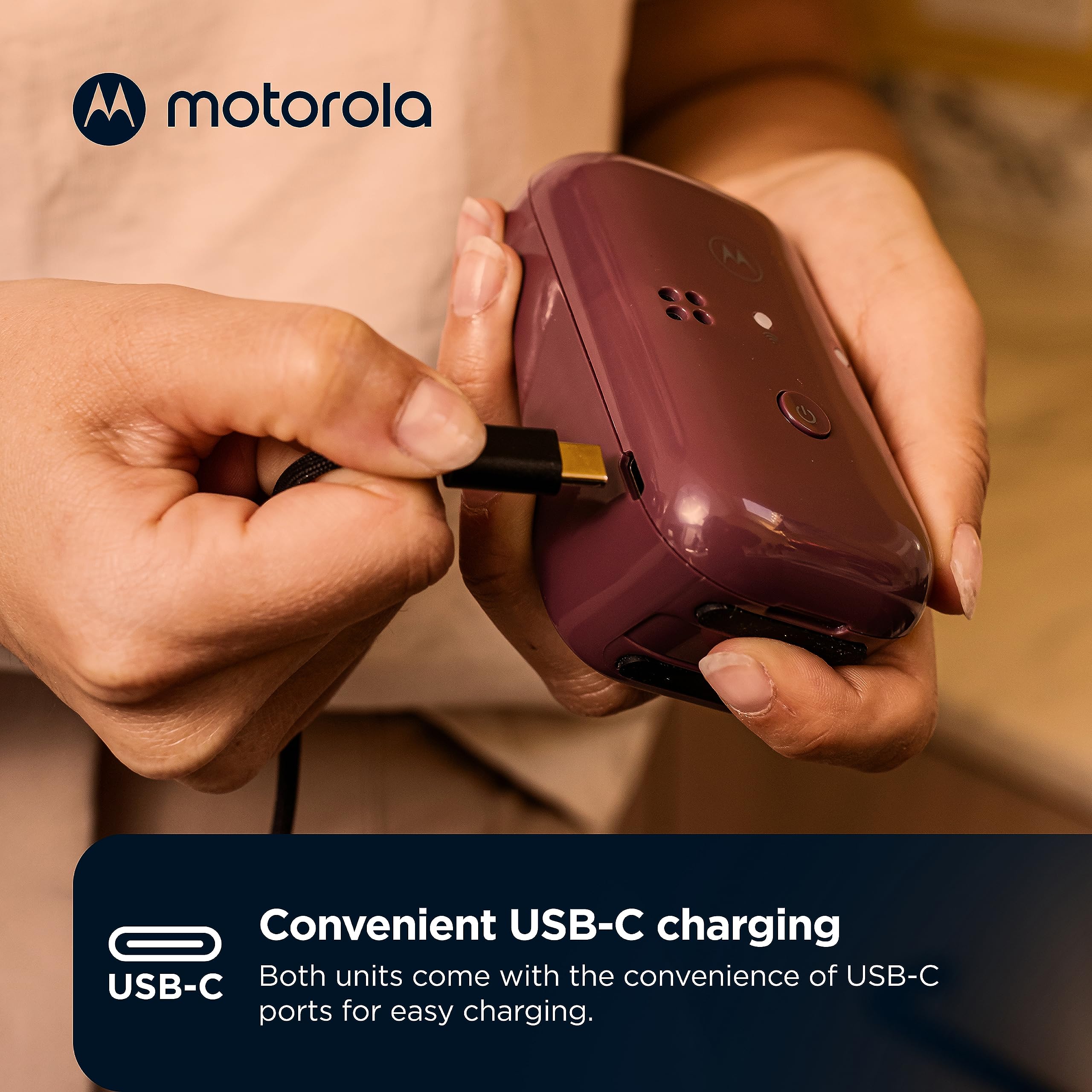 Motorola Nursery PIP12 batteries and USB-C cables support cordless use