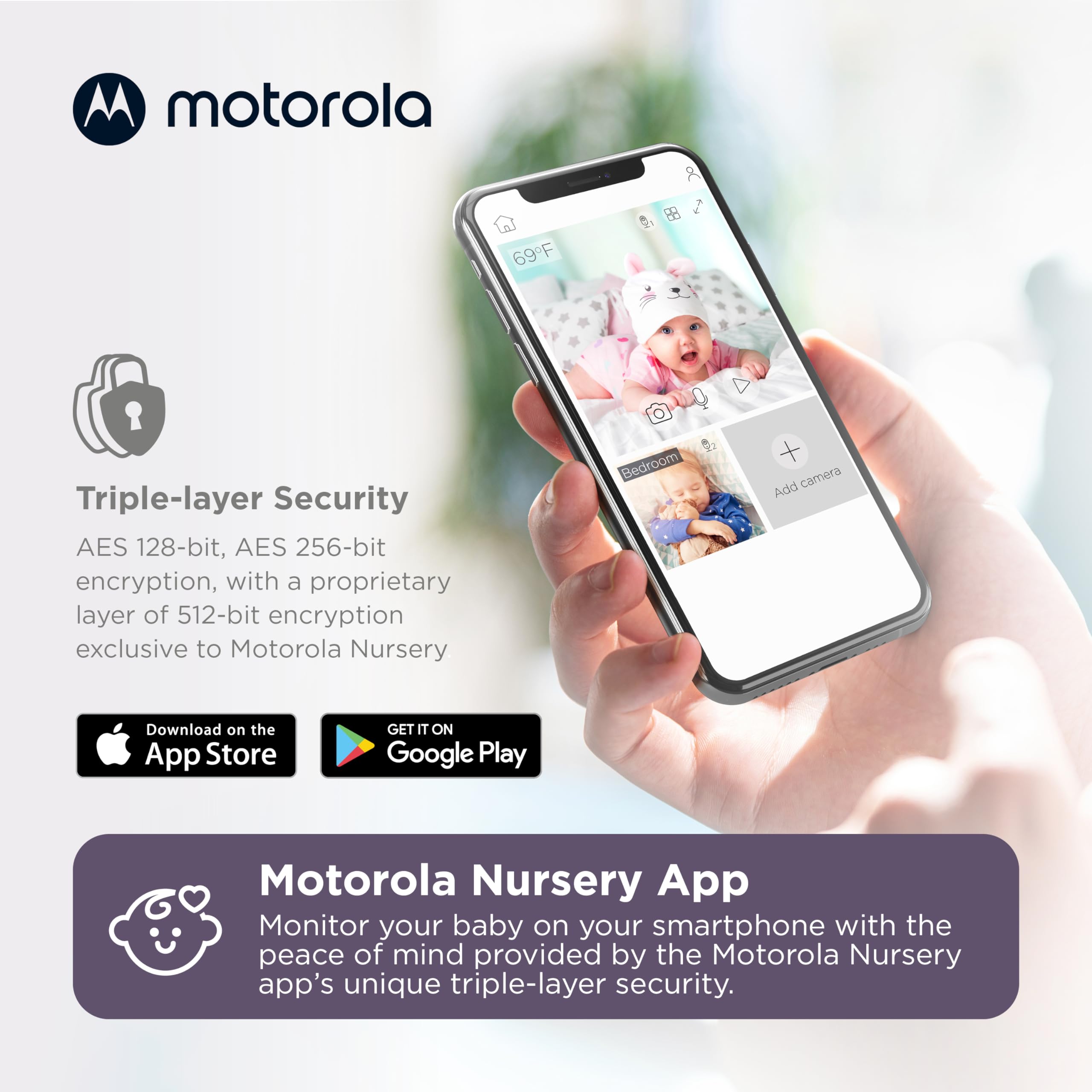 Motorola Nursery PIP1500 temperature sensor helps track room conditions.