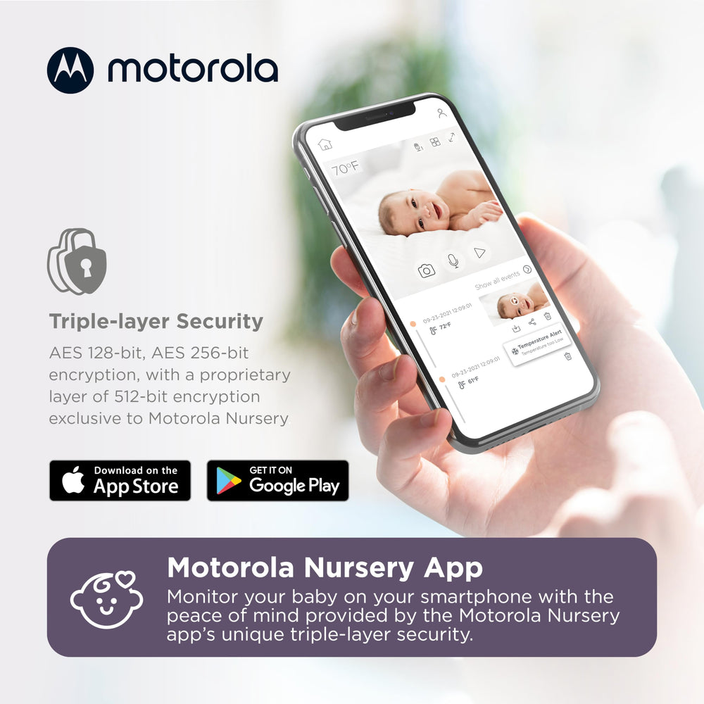 Motorola Nursery secure Wi-Fi app connects you to encrypted streams from anywhere.