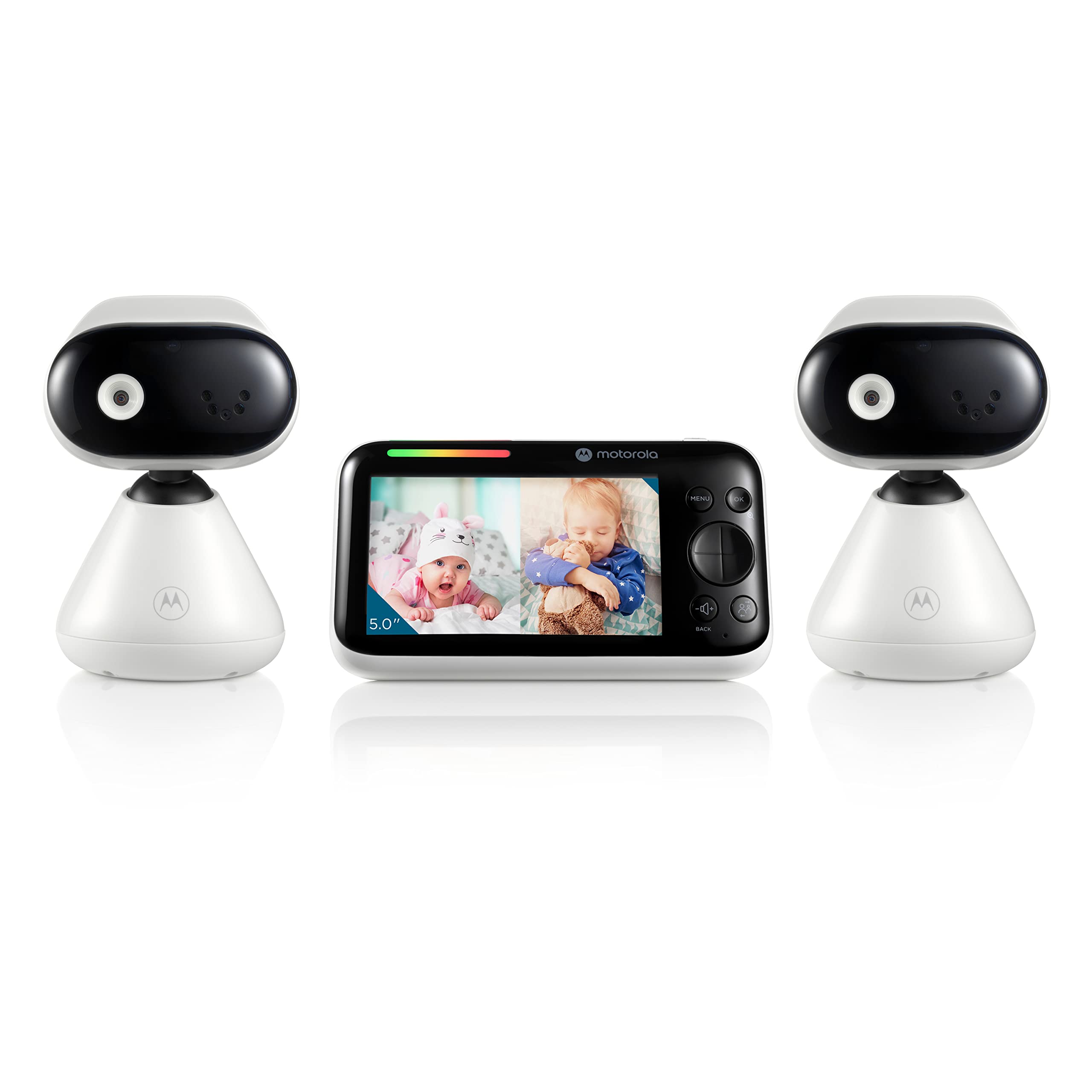 Motorola Nursery dual-camera monitor provides clear, real-time baby visibility.