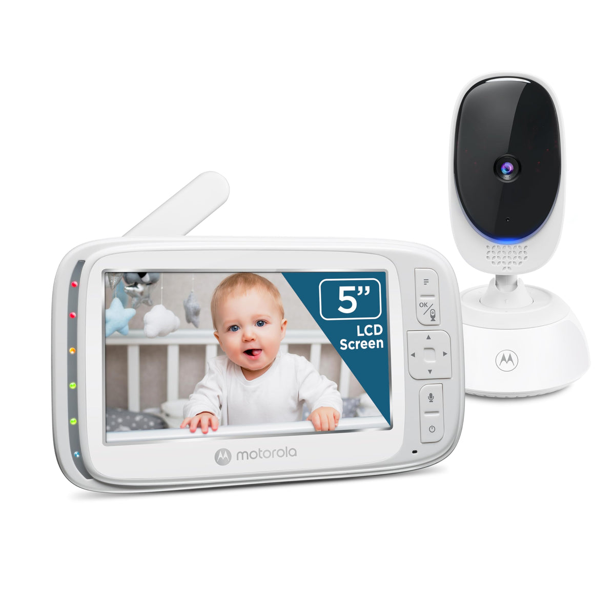 Motorola Nursery VM75 5-inch display for clear day and night monitoring.