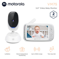 VM75 pan-tilt-zoom enables quick nursery surveys from the parent unit.