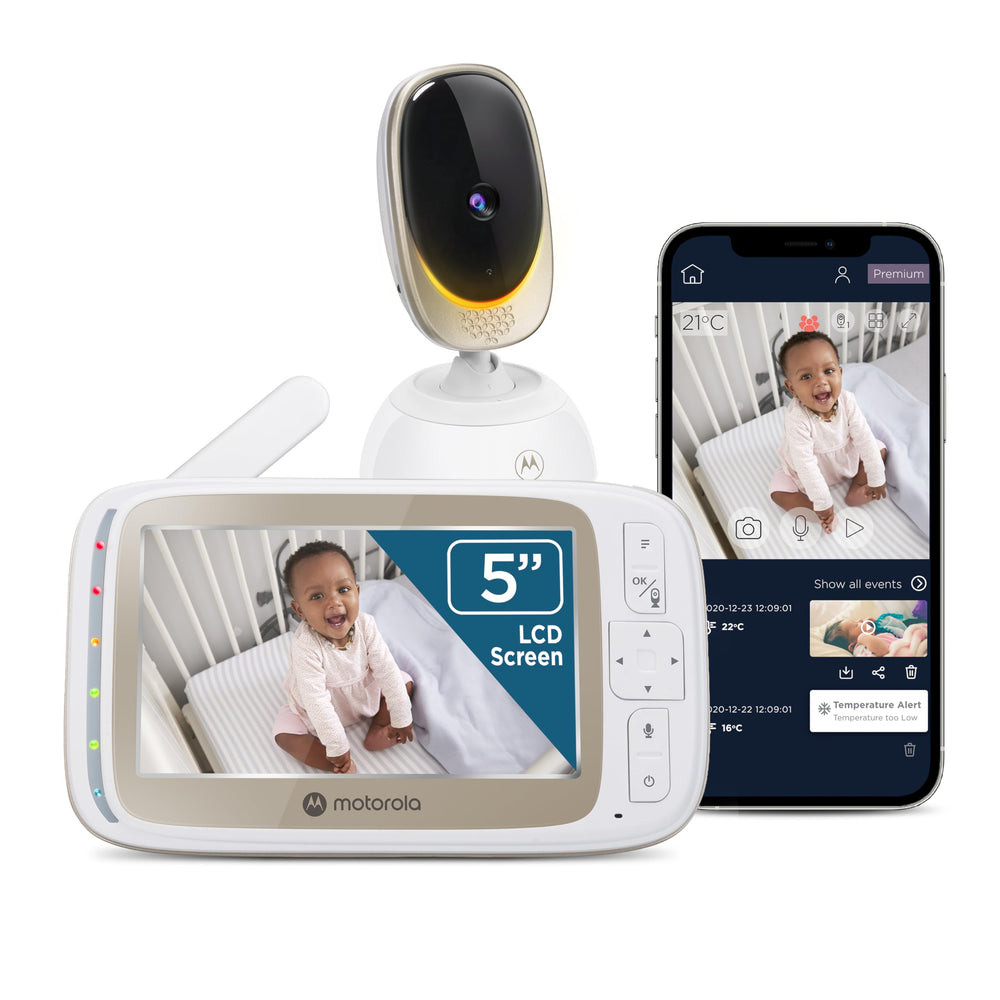 Motorola Nursery VM85 parent unit with 5-inch screen for easy baby monitoring at home.