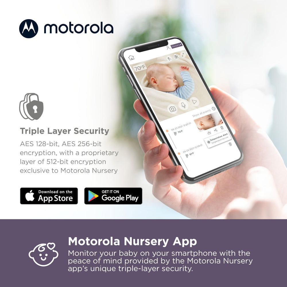 Motorola Nursery VM85 secure Wi-Fi and two-way talk support peaceful monitoring.
