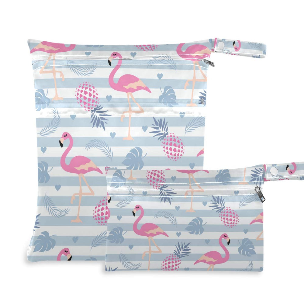 Moudou Flamingo wet dry bag big open showing separate wet and dry compartments for organized travel.