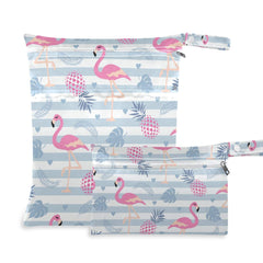 Moudou Flamingo wet dry bag big open showing separate wet and dry compartments for organized travel.