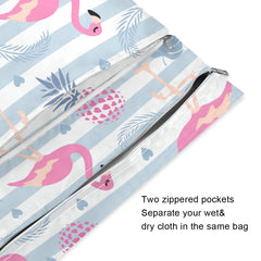Moudou Flamingo wet dry bag small open for compact essentials on the go.