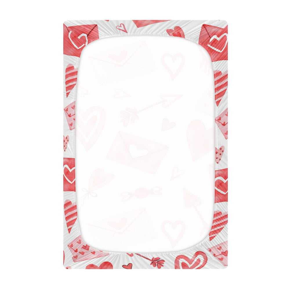 Moudou Valentine's heart crib sheet fits standard cribs 52x28x9 inches.