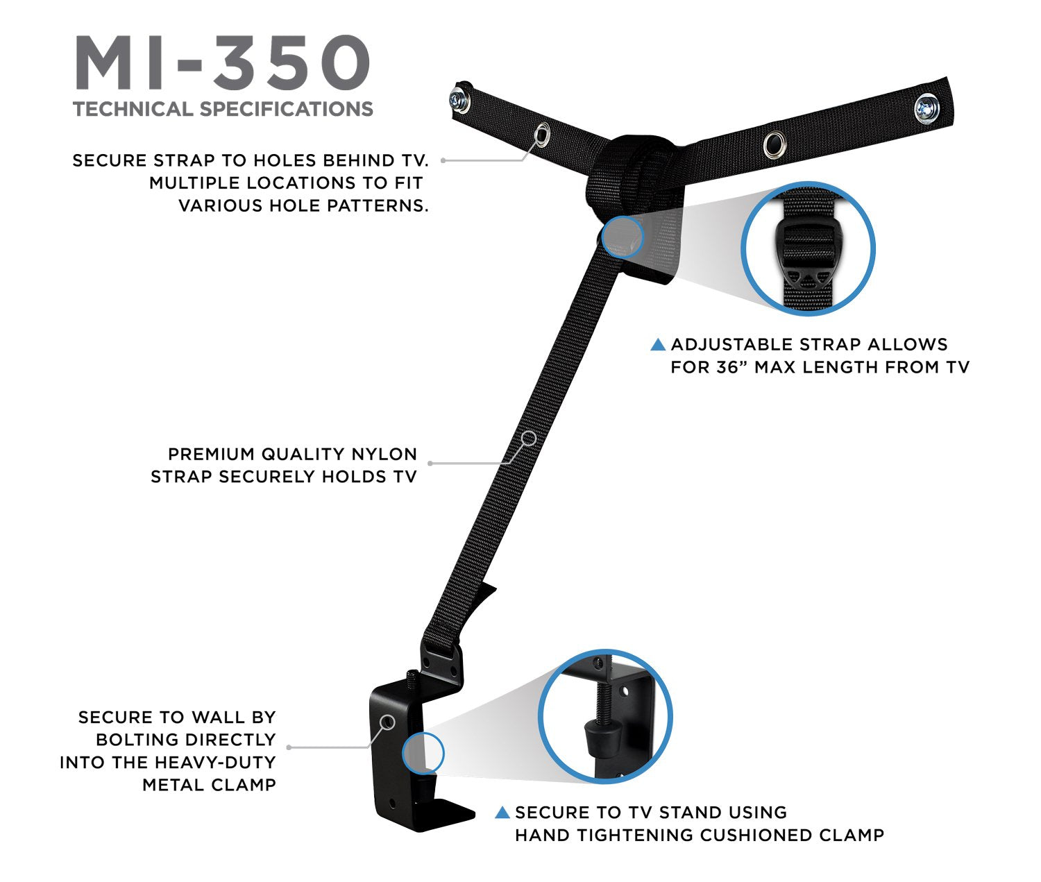 Mount-It adjustable safety strap extended up to 36 inches