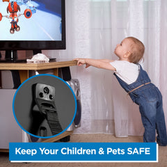 Mount-It! safety straps wall anchoring demonstrates stabilizing TV and furniture against tipping.