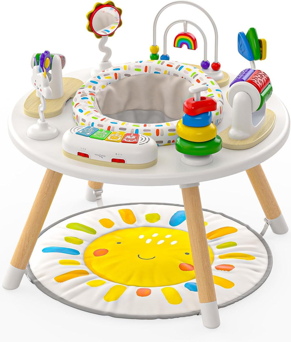 Move2Play baby activity center assembly showing quick setup for busy mornings