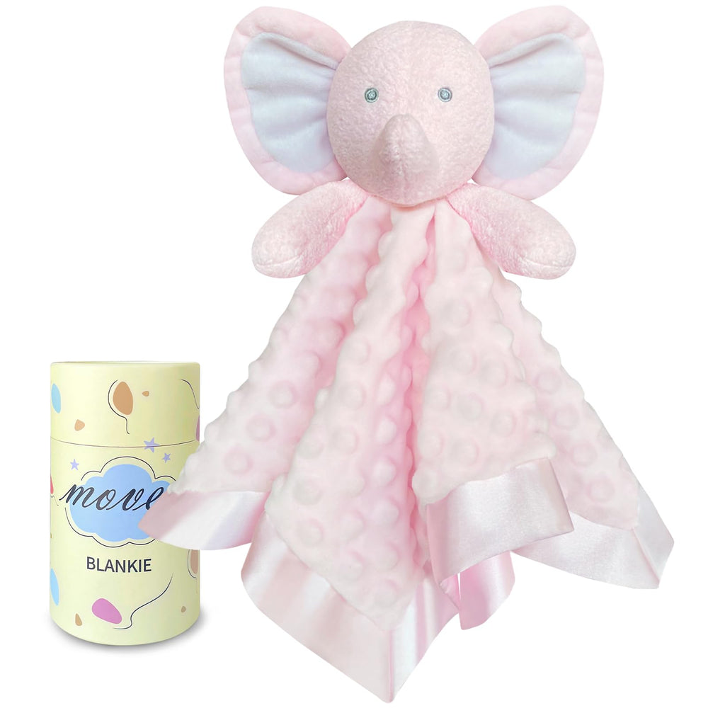 MOVEPAI pink elephant lovey blanket 16-inch for newborn cuddles and calm naps.