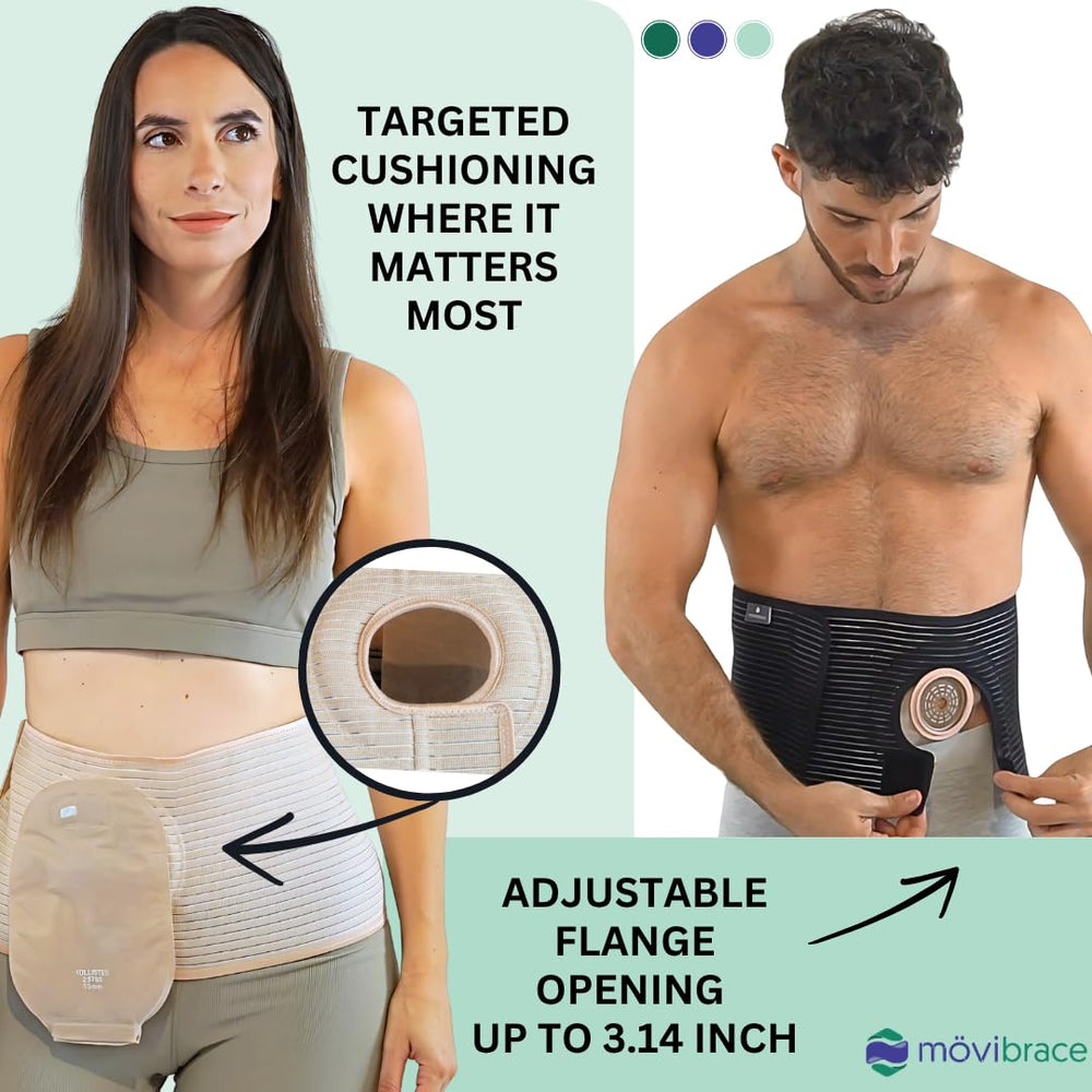 Movibrace ostomy belt shows an 8-inch belt height for extended coverage.