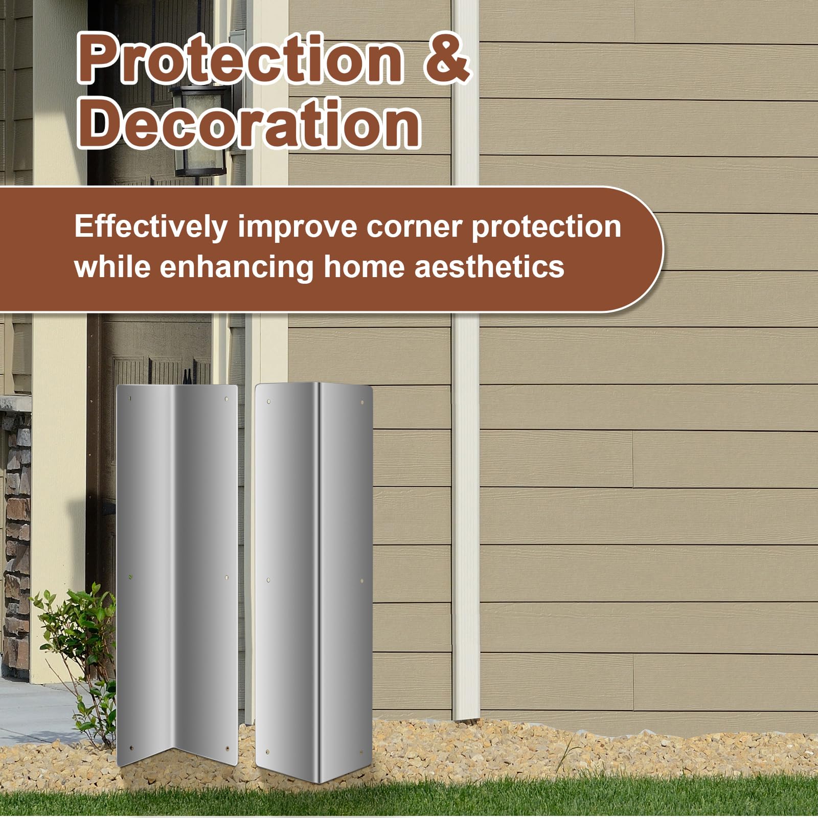 Moxweyeni polished silver corner guard adds a sleek look to siding corners.