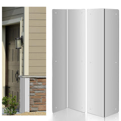Moxweyeni stainless steel corner guards protecting a vinyl siding corner with 89-degree fit.