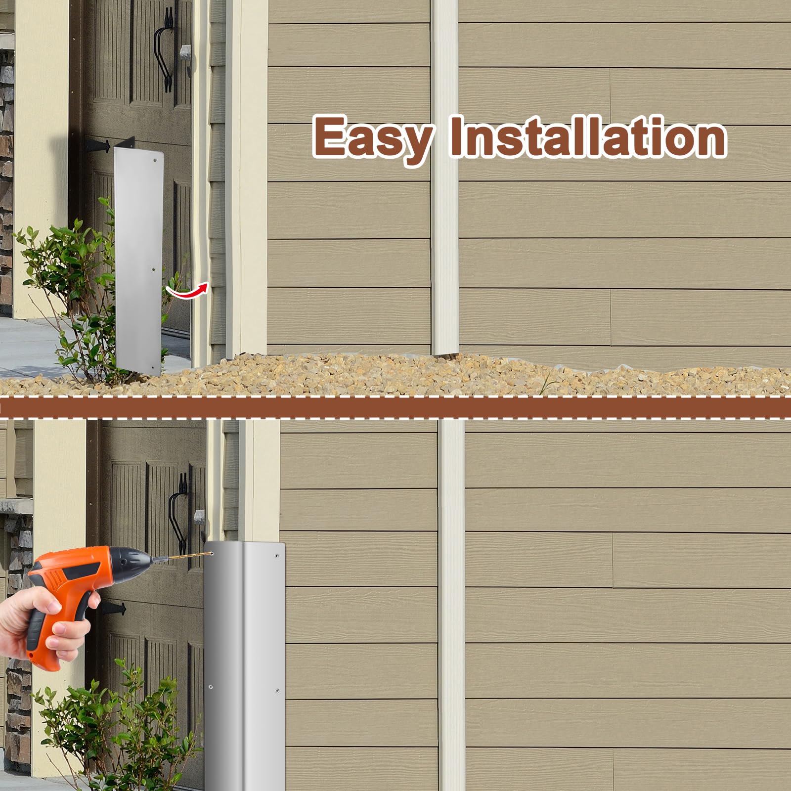 Moxweyeni corner guard shielding siding edge during lawn care and weed whacking.
