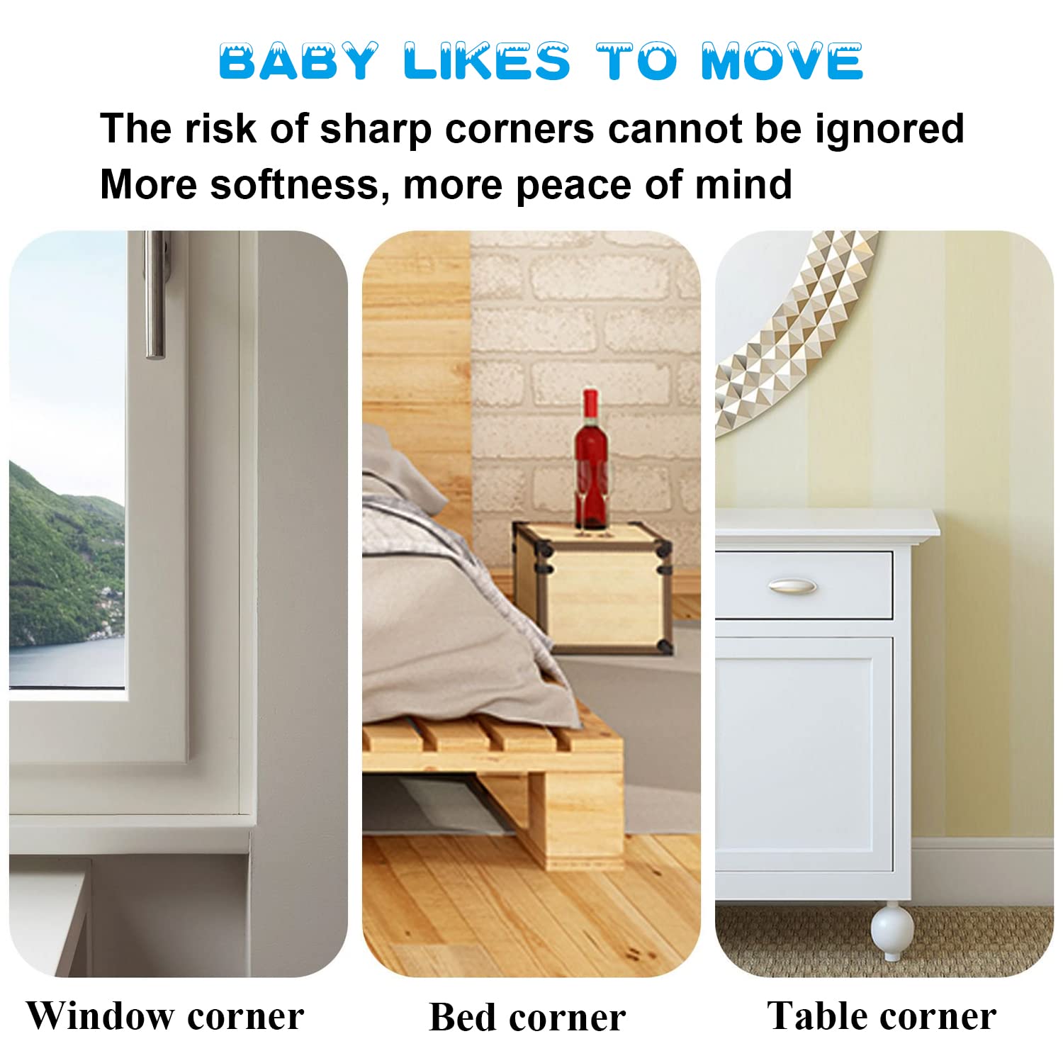 MOYONTE 12-pack corner protectors ideal for baby-proofing multiple corners.