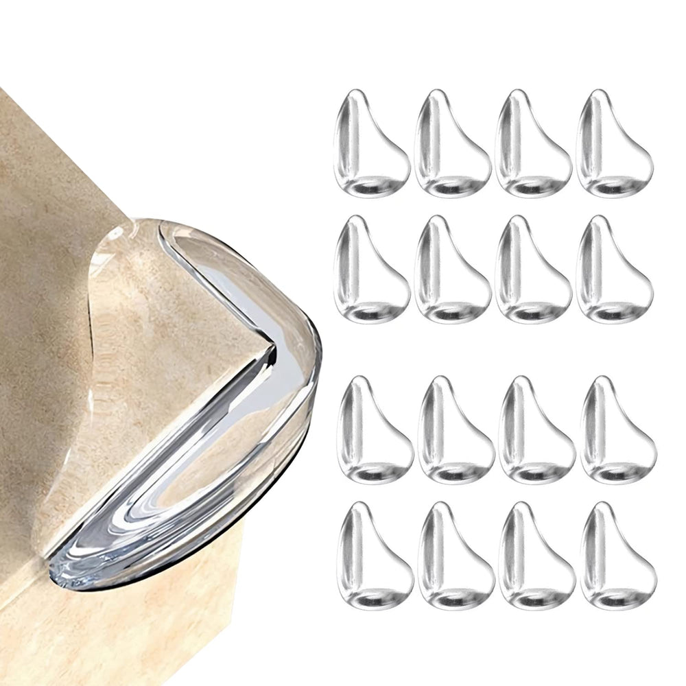MOYONTE clear corner protectors on furniture shielding edges during toddler exploration