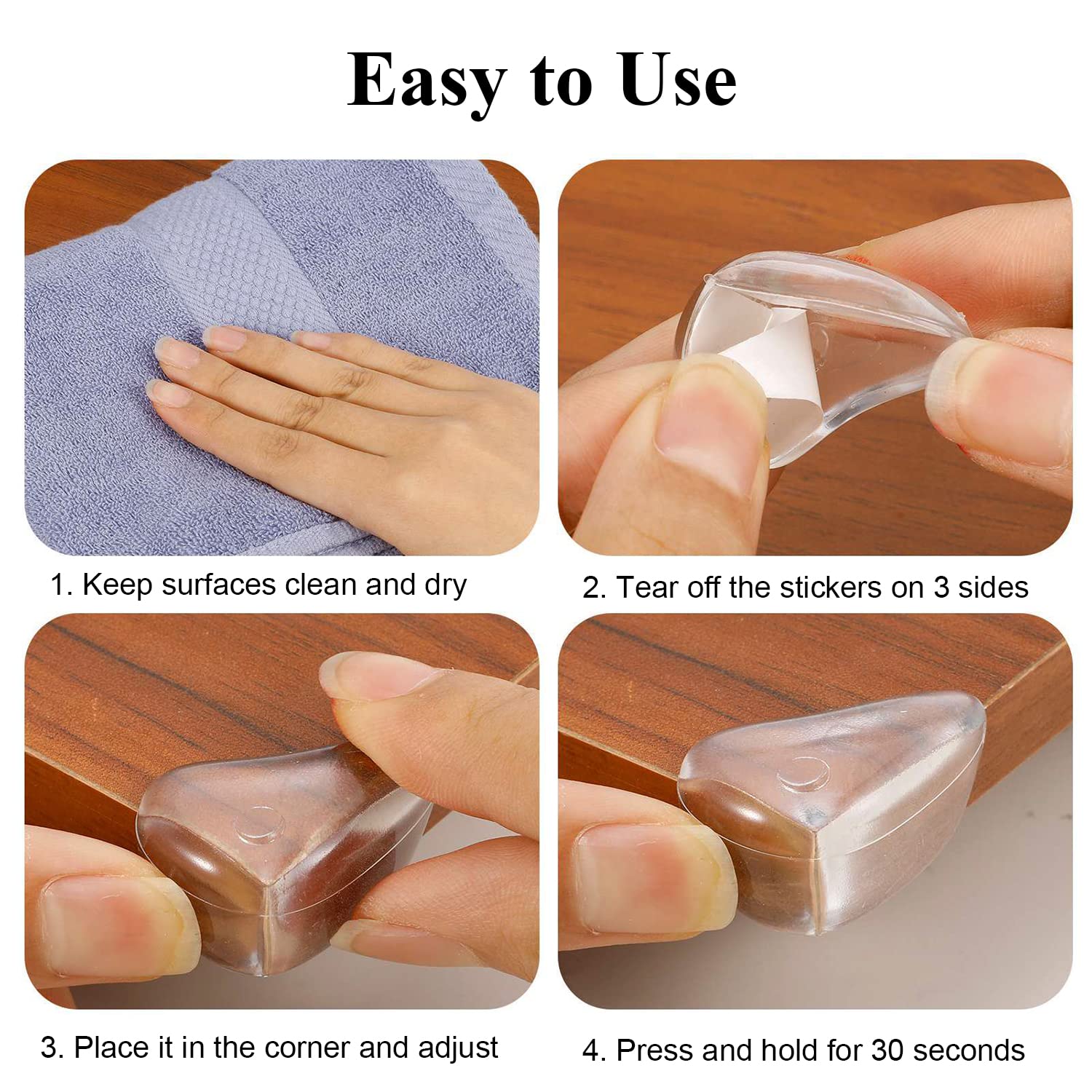 MOYONTE corner protector applied to a wooden cabinet edge cushions bumps.