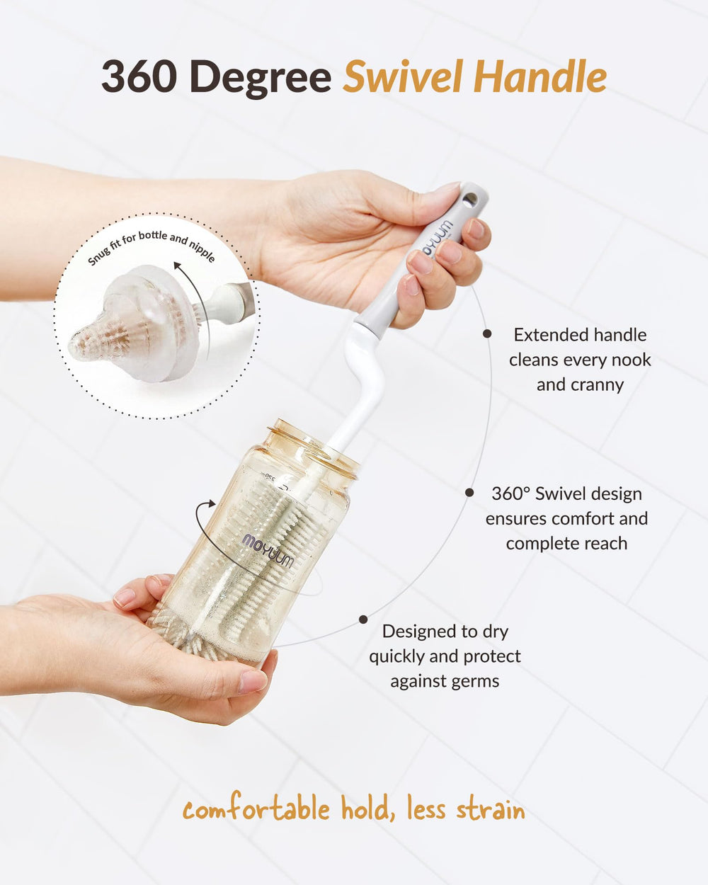 Moyuum brushes with hanging holes for quick drying and organized storage