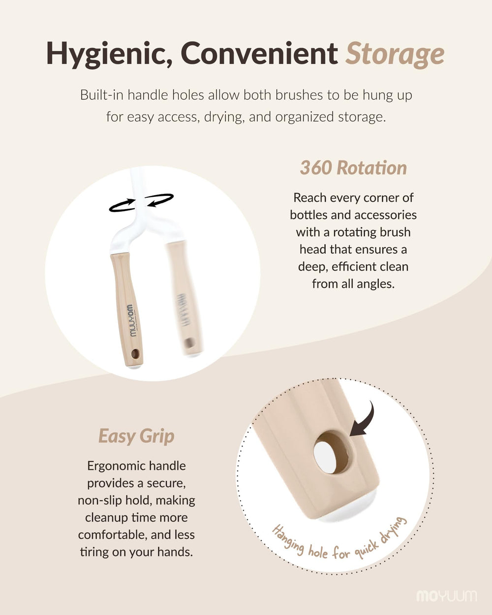 MOYUUM hanging hole for convenient drying and storage between uses