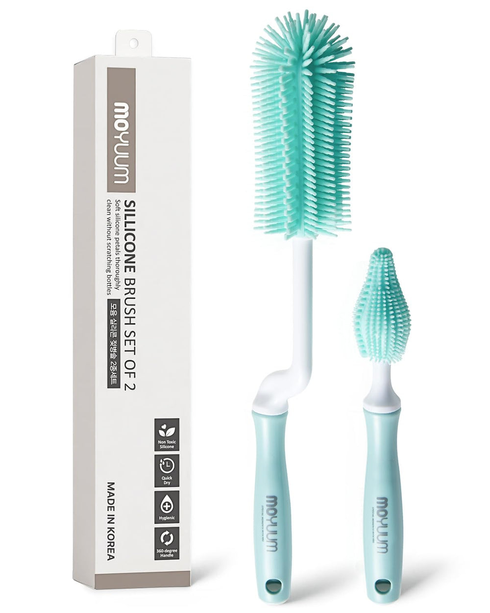 Moyuum silicone bottle brush with 360-degree handle for thorough bottle cleaning