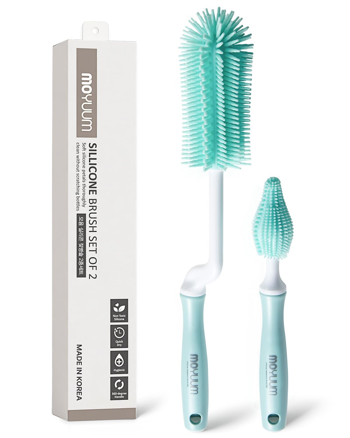 Moyuum silicone bottle brush with 360-degree handle for thorough bottle cleaning