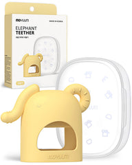 MOYUUM silicone elephant teether hand-fit for secure grip and soothing gums.