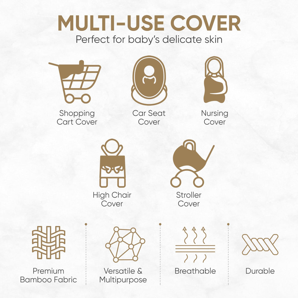 MOZAH shopping cart cover protects baby from surfaces during shopping.