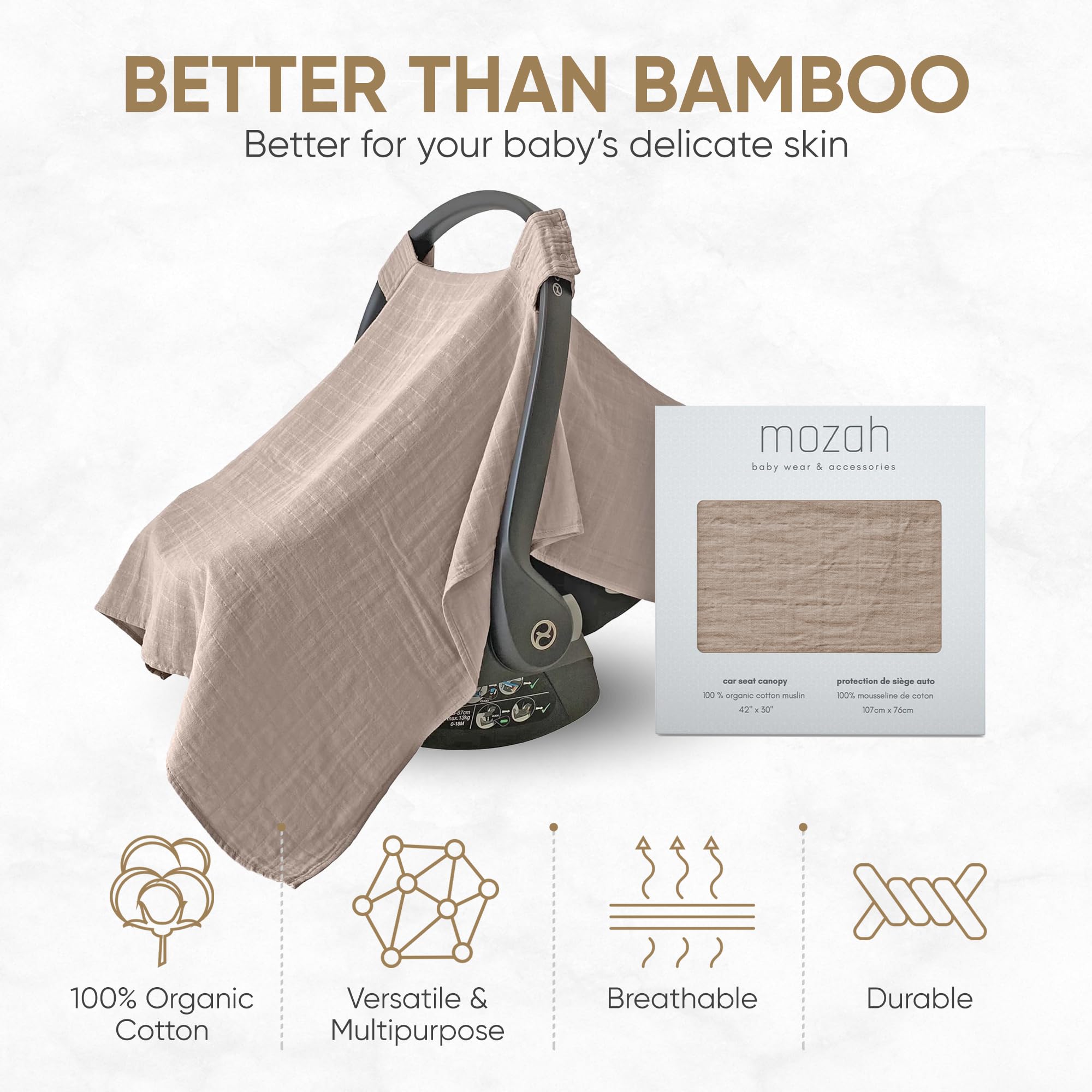 MOZAH easy-care wash at low temperature; muslin softens with each wash.