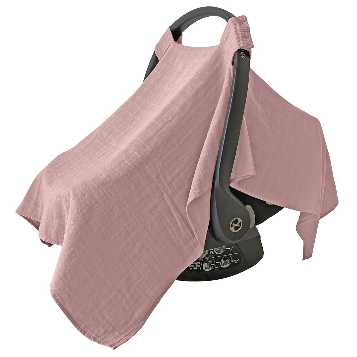 MOZAH muslin baby car seat cover pale mauve, breathable and versatile.