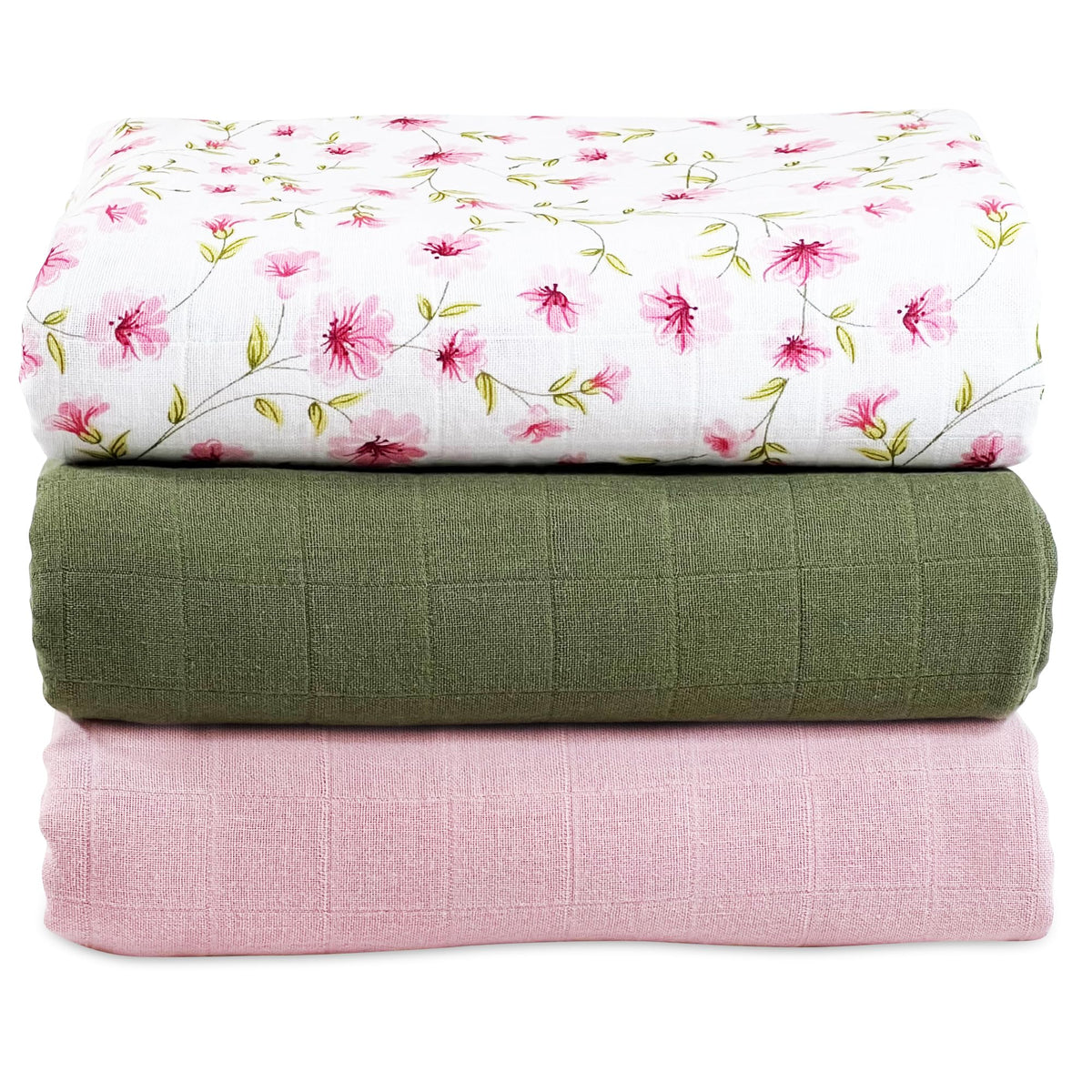 Mozah Organic Muslin Swaddle Blanket pink pack, breathable fabric for newborn comfort.