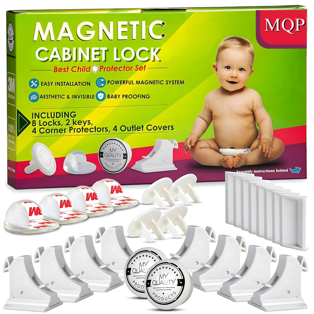 MQP 8-pack magnetic cabinet locks provide secure cabinet access with a discreet, strong magnetic hold.