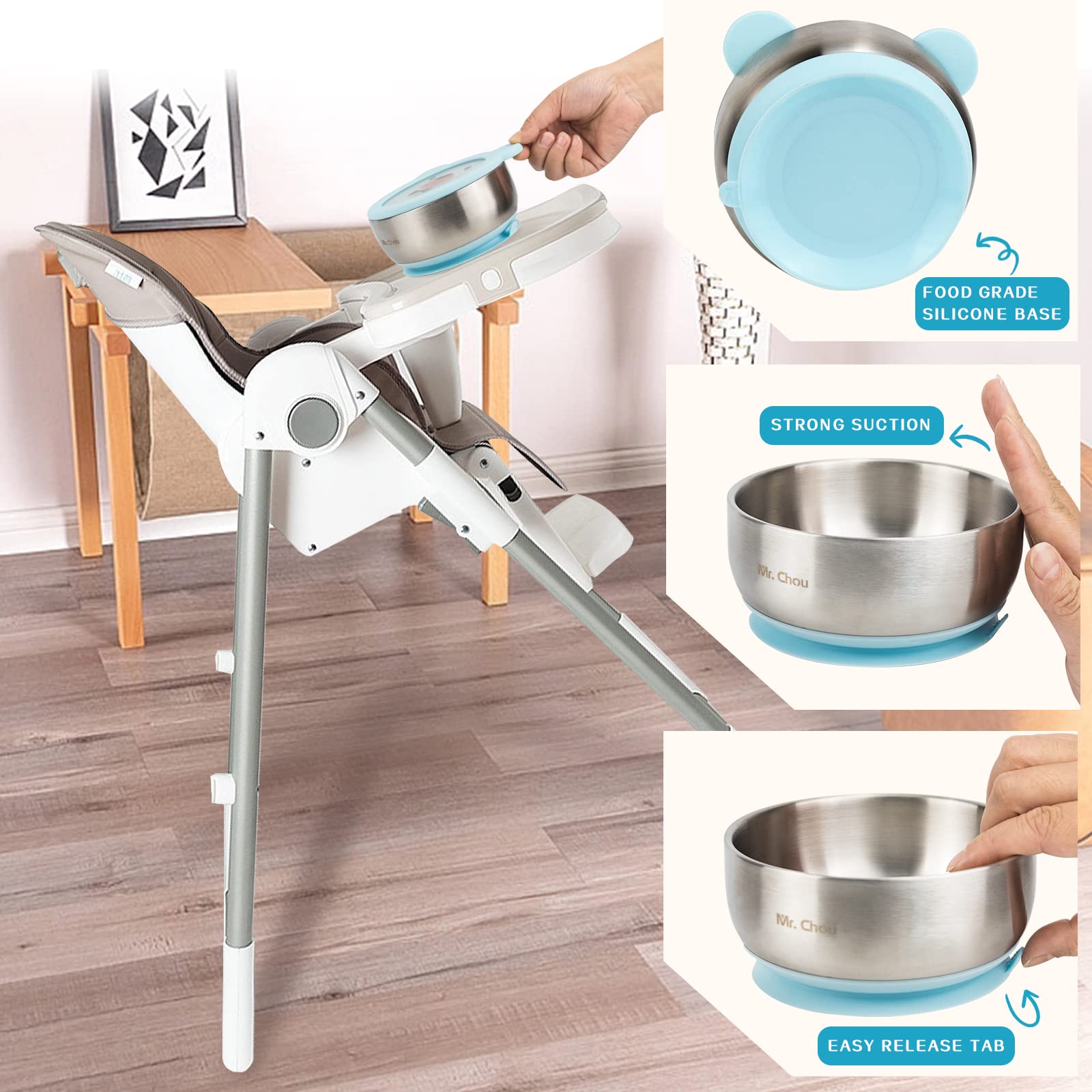 MR. CHOU stainless steel bowl body shows rust-free, odor-resistant design.