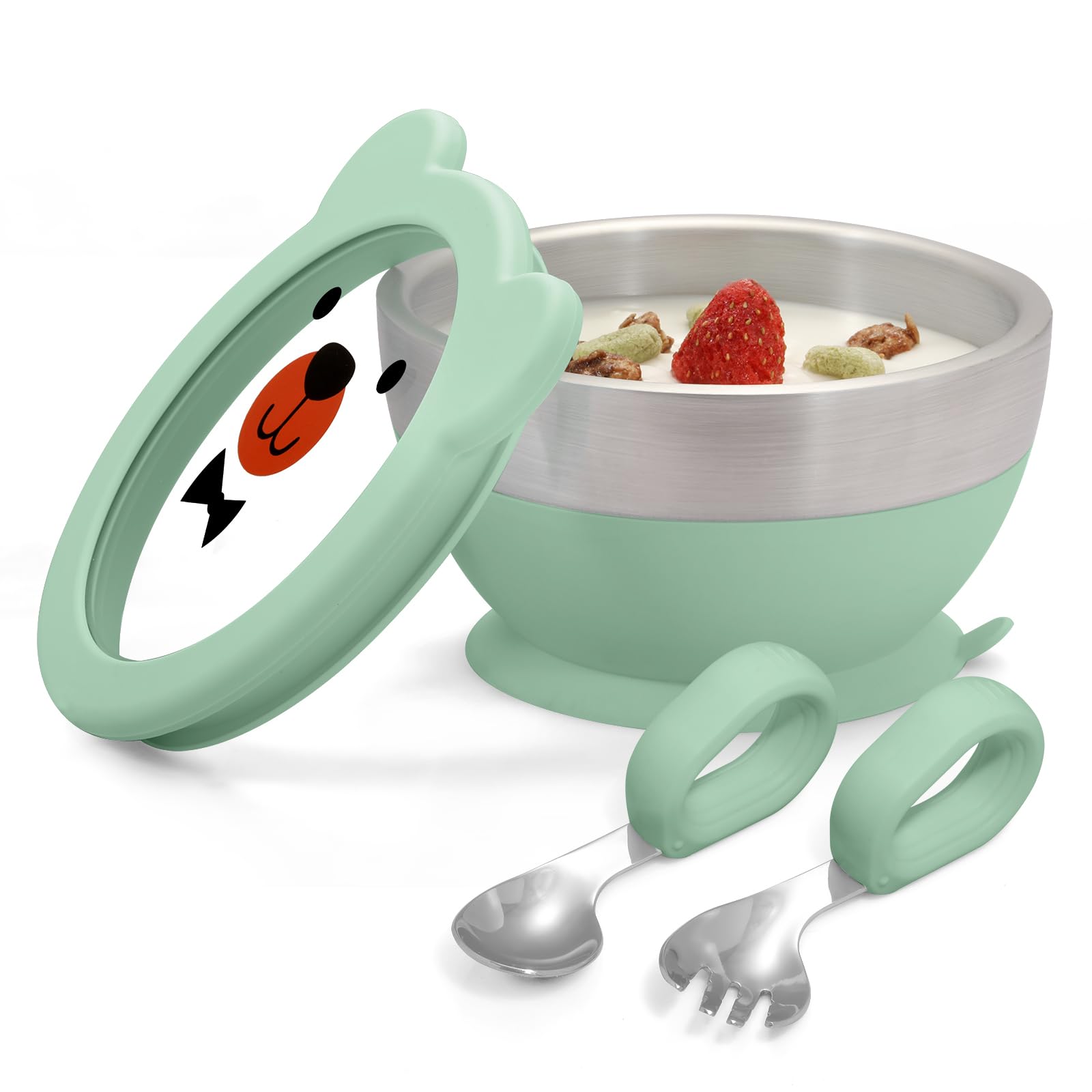 MR. CHOU baby suction bowl set stacked for compact storage and quick mealtime setup.