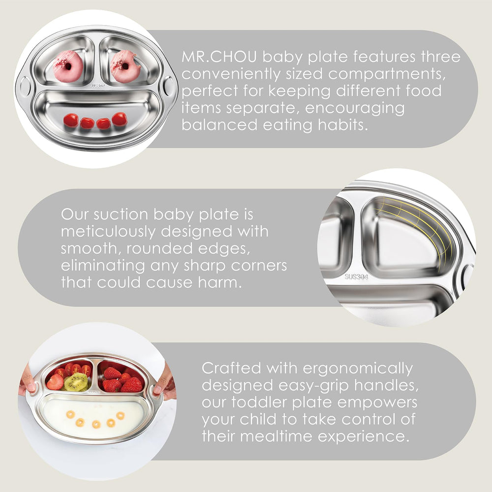 MR. CHOU divided compartments plate helps balance meals and prevent mixing flavors.