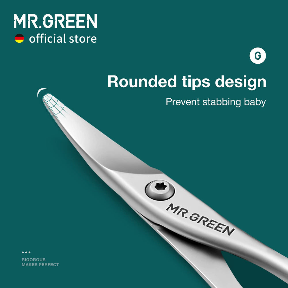 MR.GREEN rounded tips prevent accidental nicks during baby grooming.