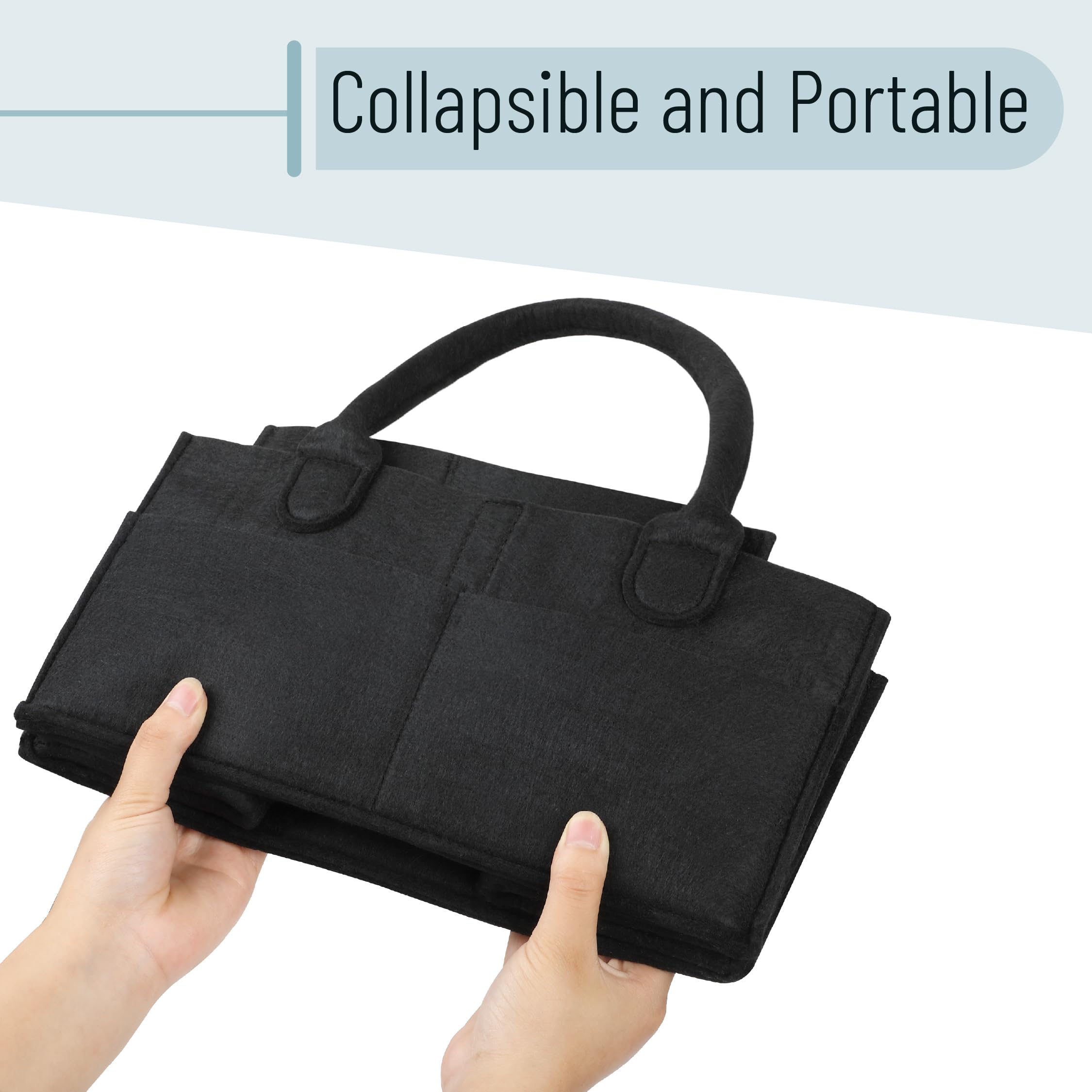 Mr. Pen diaper organizer black, exterior pockets keep small items at hand on a changing table.